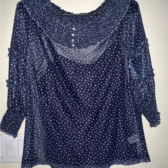 NWOT- Navy Blue Polka Dot Women's Top - Picture 1 of 4